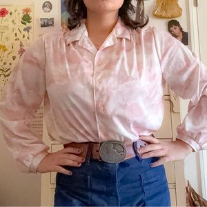 1970s Pink Cloud Novelty Print Button-Up